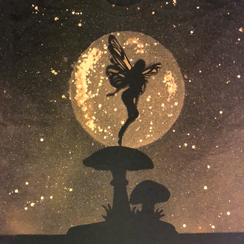 Handmade bleach painted. Enchanting fairy and mushroom